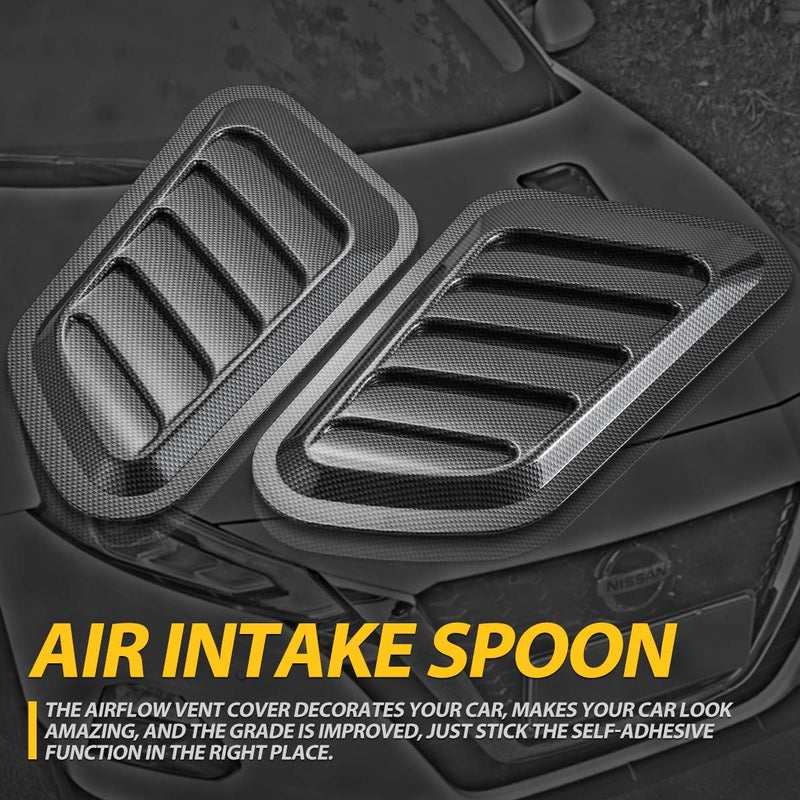 KaTur 1 Pair Universal Car ABS Decorative Air Flow Intake Scoop Turbo Bonnet Vent Cover Hood (Carbon Fiber) - Image 2